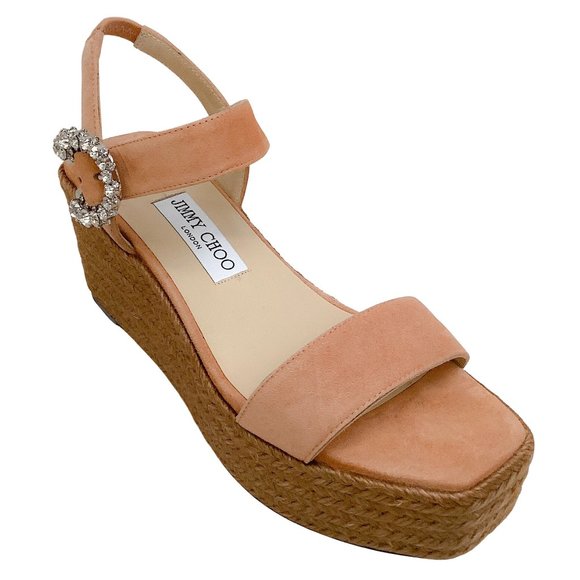 Jimmy Choo Shoes - Jimmy Choo Caramel Suede Mirabelle Sandals with Crystal Buckle